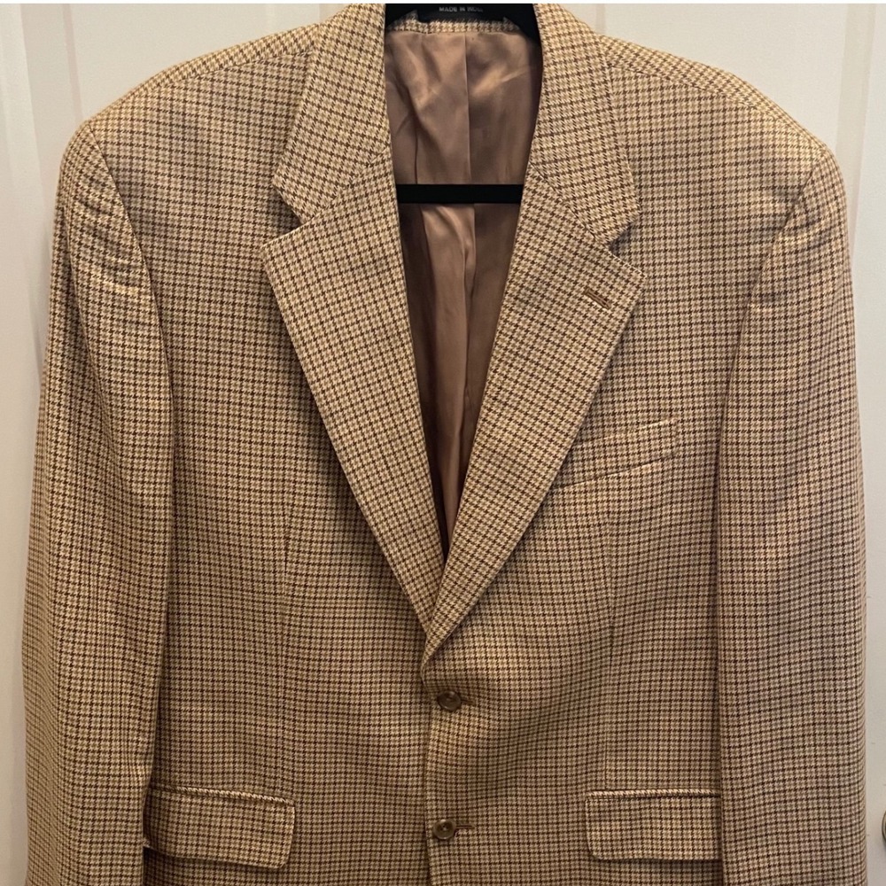 Izod Mens 42L Blazer 100% Silk Houndstooth Brown Tan 2-Button Sport Coat Jacket